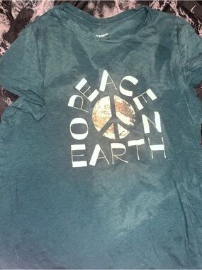 Old navy Peace on Earth Graphic Tee - bleach dyed Teal size xl